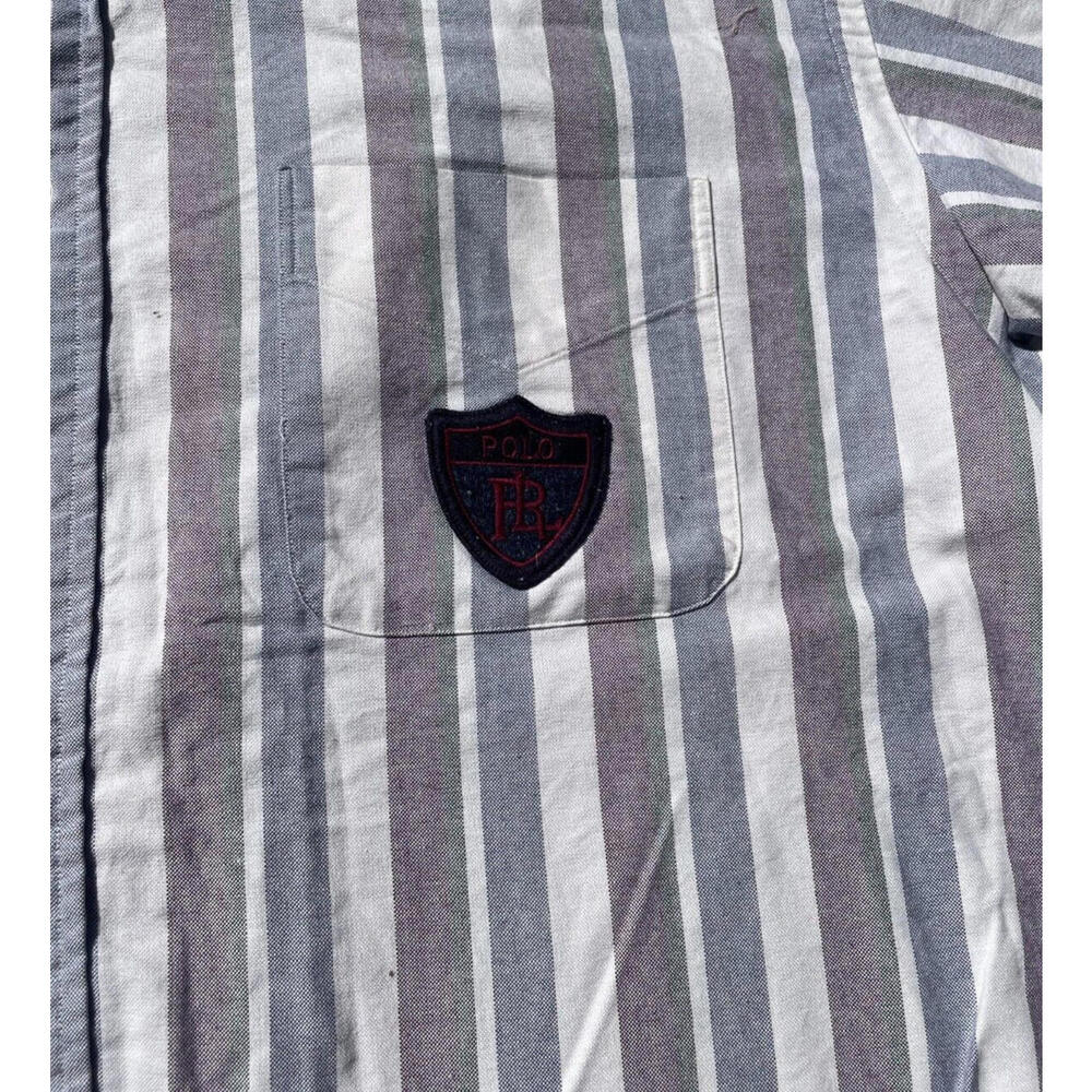 Vtg 90s Polo Ralph Lauren Cookie Crest Button Up Shirt Mens 2XL Patch Striped - Picture 3 of 7